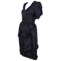 Lovely 1980's Carolina Herrera Tiered Black Silk Dress With Lace Details