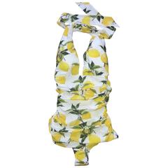 Dolce & Gabbana New with Tags White Yellow Lemon Print Swim Suit Bathing Suit