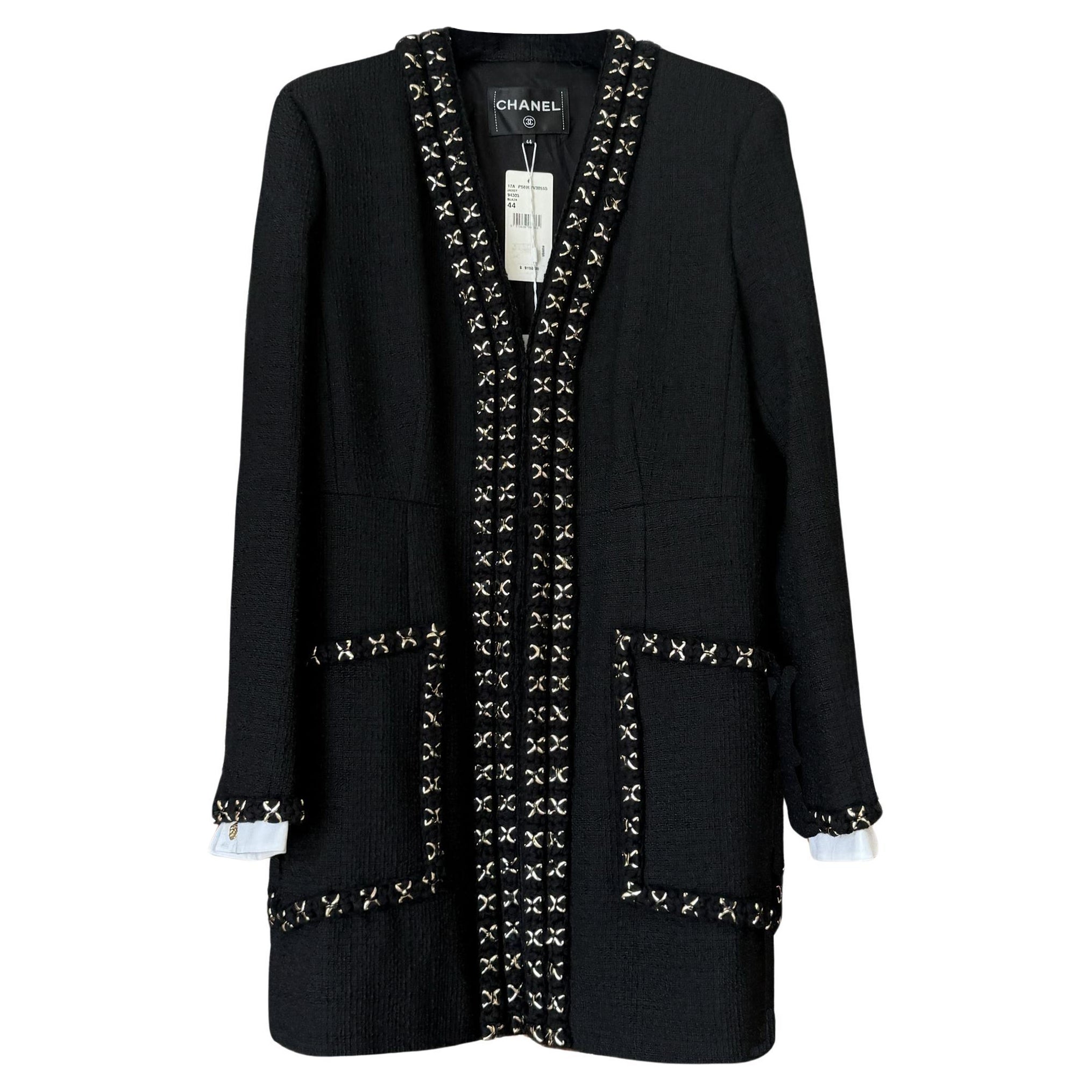 Chanel 12K$ New Paris / Cosmopolite Chain Trimmed Black Tweed Jacket 44 FR