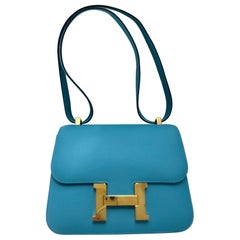Hermes Constance 24 Bleu Celeste Epsom Gold Hardware