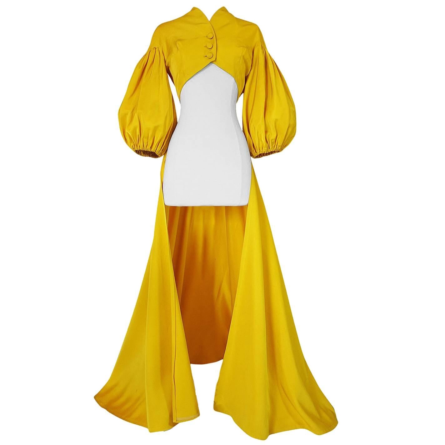 Extraordinary 1940s Yellow Silk Satin Full Length Skirted Jacket