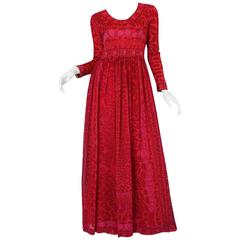 1960s Bessi Pink Floral Print Silk Jersey & Silk Chiffon Dress 1