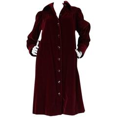 1970s Yves Saint Laurent Demi-Couture Garnet Velvet Smock Coat 1
