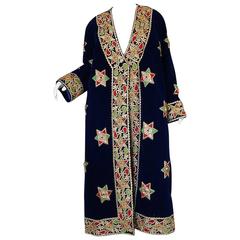 1960s Deep Blue Velvet & Embroidered Star Applique Coat 11