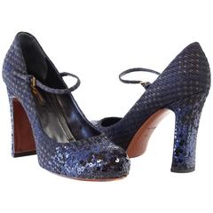 LOUIS VUITTON Shoe Mary Jane Tweed Sequined Detail 39 / 9 5