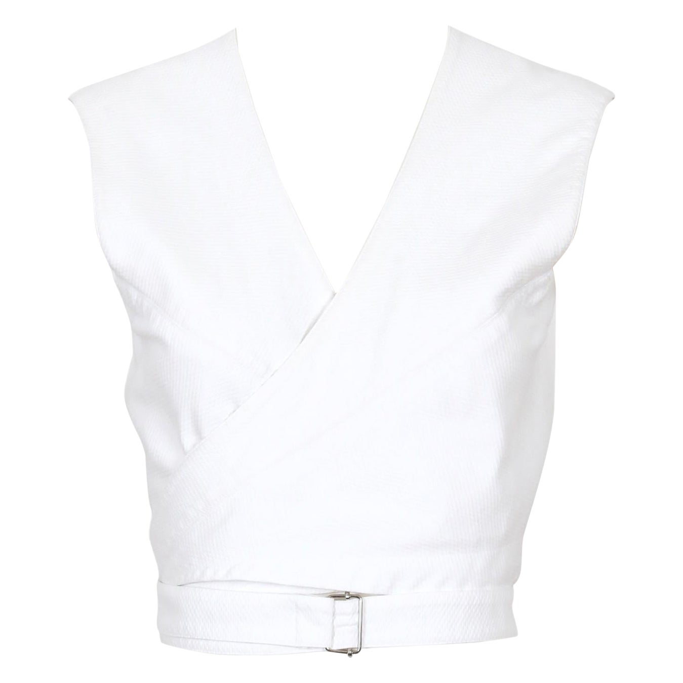 1983 AZZEDINE ALAIA weißes Baumwoll pique RUNWAY Wickeloberteil aus Baumwolle im Angebot