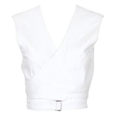 Vintage 1983 AZZEDINE ALAIA white cotton pique RUNWAY wrap top