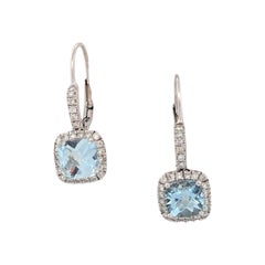 Theophania Aquamarine Earrings, 10K White Gold Leverbacks Natural round diamonds