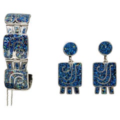 Margot de Taxco Enamel and Silver Bracelet and Earring Set