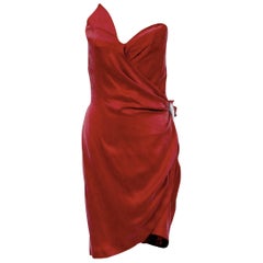 THIERRY MUGLER Vintage 1990’s Red Silk Corset Cocktail Dress w/  Belt