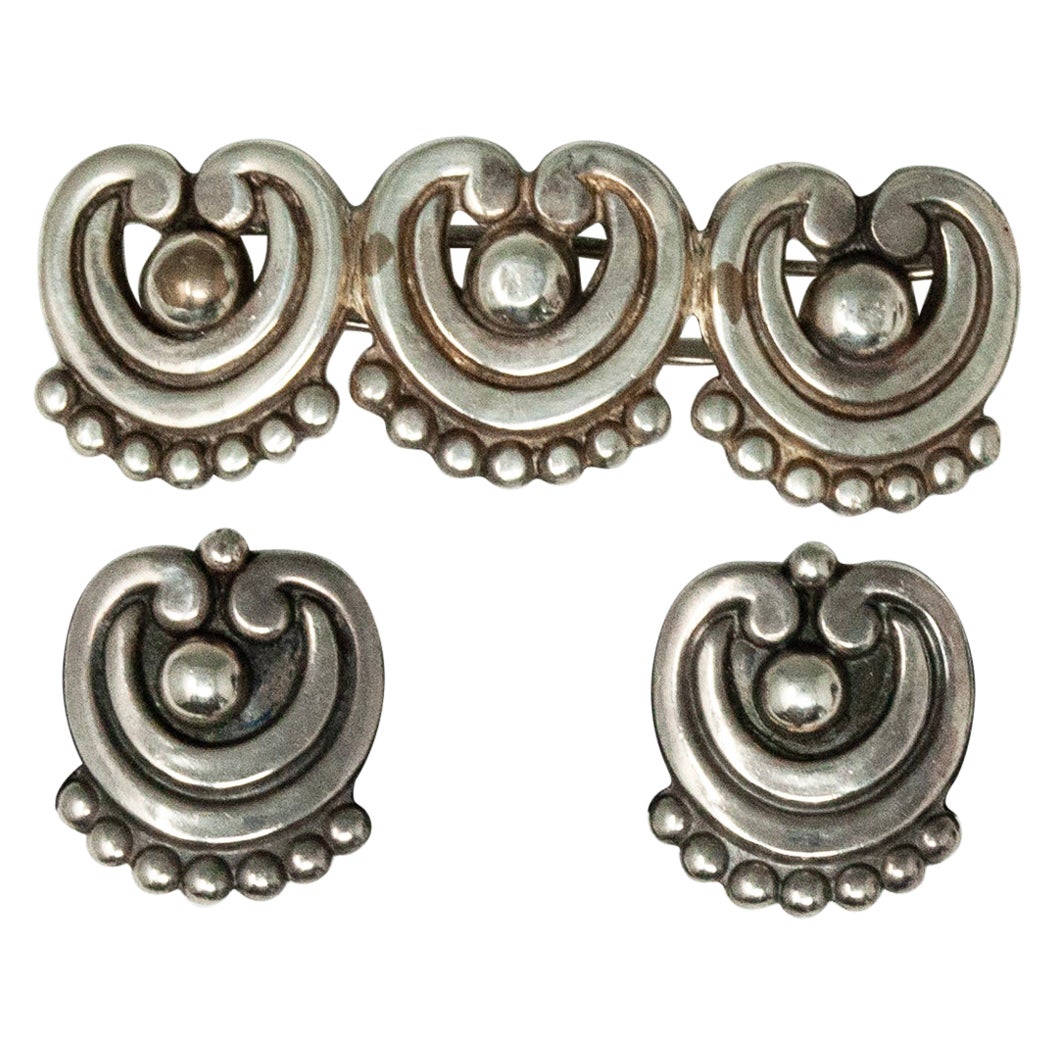 Los Castillo Sterling Silver Hair Clip and Earring Set