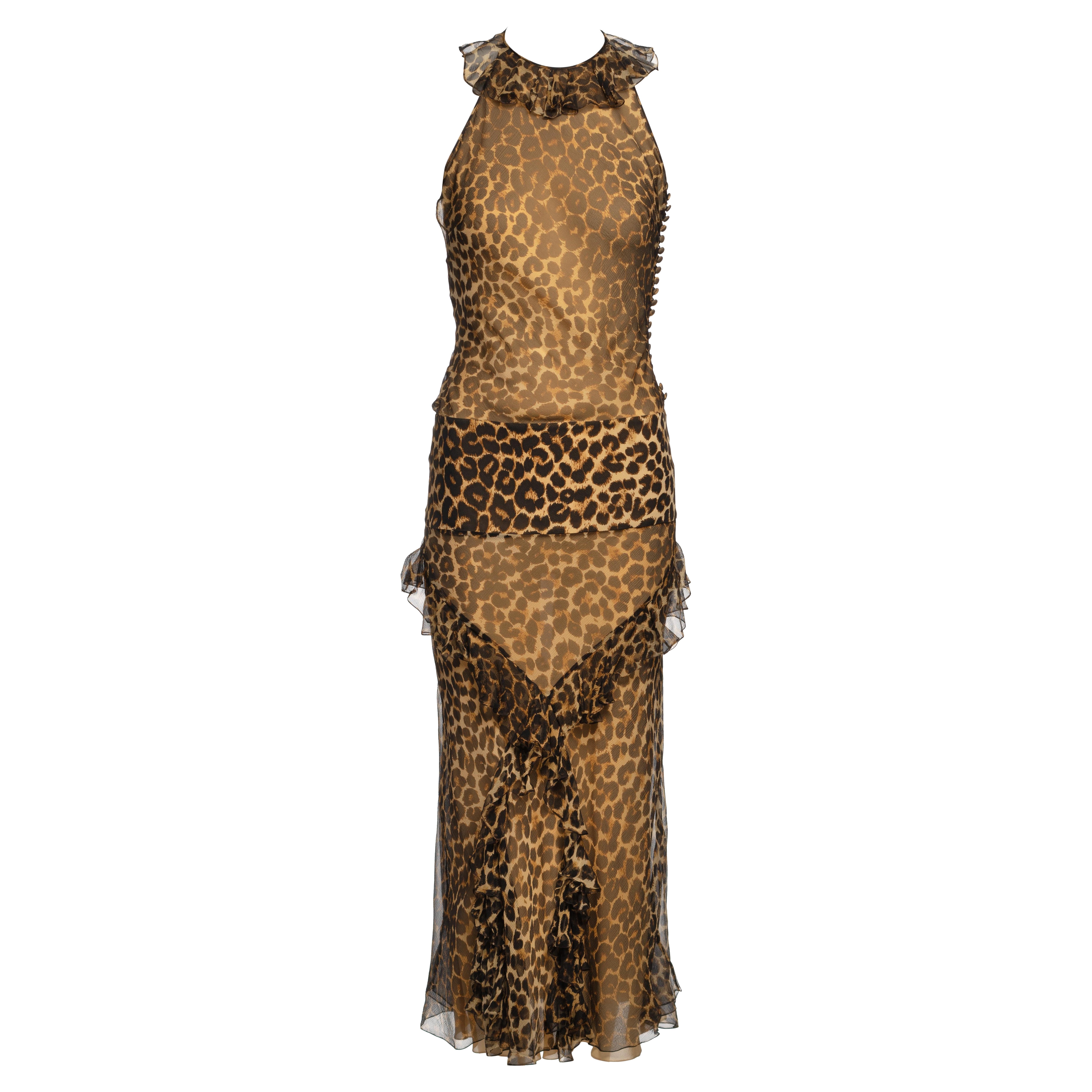 John Galliano, robe midi en mousseline de soie imprimée léopard, automne-hiver 2002