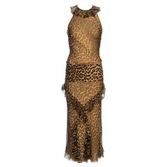 John Galliano Leopard Print Silk Chiffon Midi Dress, FW 2002
