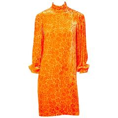 Rudi Gernreich Tangerine Tone Cut Velvet Belted Shift