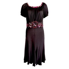 EMILIO PUCCI Black Silk Jersey Midi Draped Dress with Embellishments S
