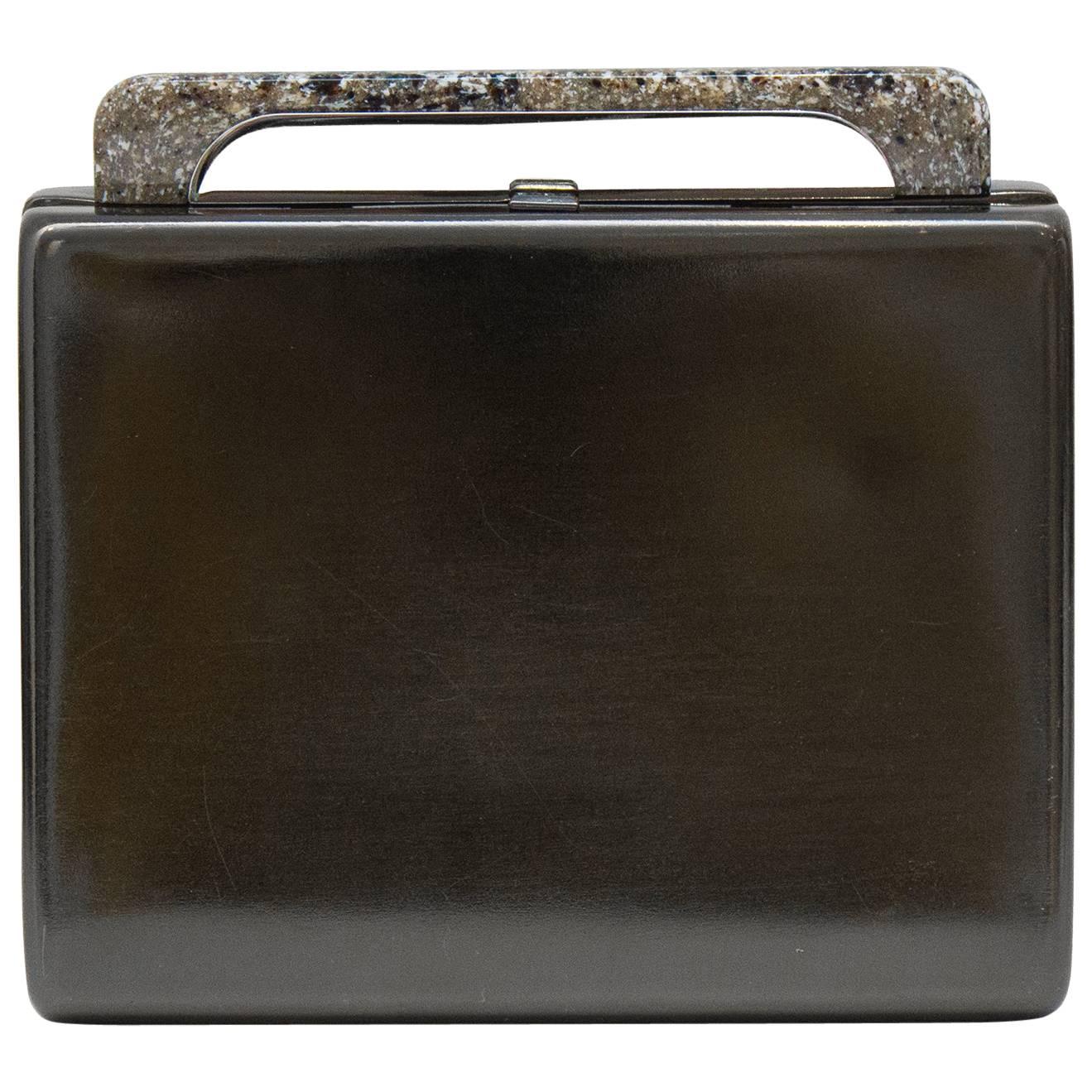 1980s Rodo Pewter Minaudiere Clutch with Faux Granite Detailing For Sale