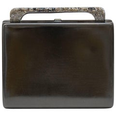 1980s Rodo Pewter Minaudiere Clutch with Faux Granite Detailing