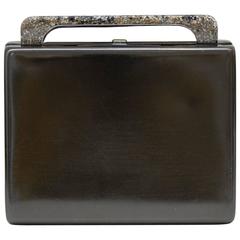1980s Rodo Pewter Minaudiere Clutch with Faux Granite Detailing 9