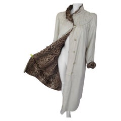 Exclusive Long White Leather Reversible Panthere Fur Coat