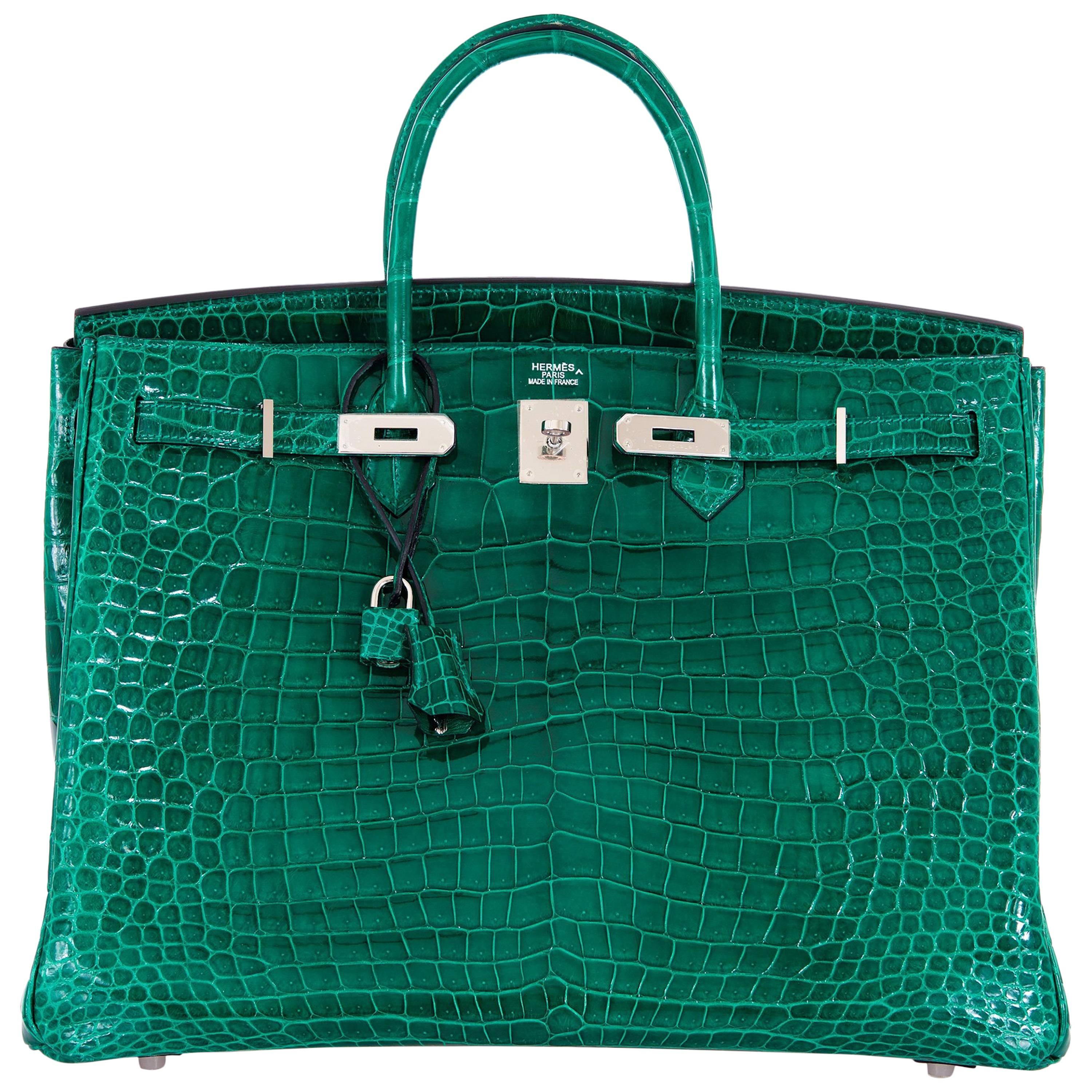 Hermes Birkin Bag 40cm Vert Emerald Porosus Crocodile Impossible Find For Sale