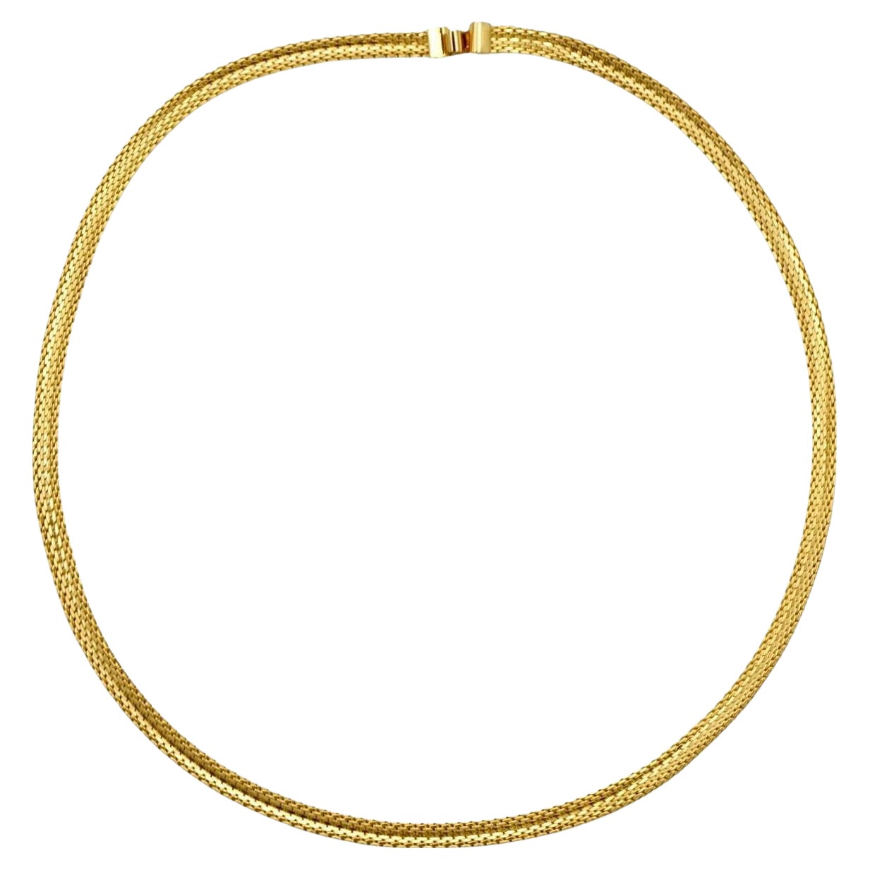 Gold Plated Egyptian Revival Textured and Shiny Mesh Collar Necklace circa 1980s