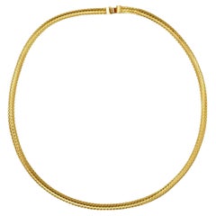 Gold Plated Egyptian Revival Textured and Shiny Mesh Collar Necklace circa 1980s