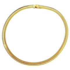 Gold Plated Textured and Shiny Mesh Choker Necklace circa 1980s