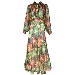 1930s Floral print silk chiffon dress