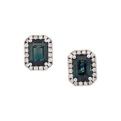 Boucles d'oreilles en saphir vert Aven  Boucles d'oreilles en or blanc 14 carats avec diamants ronds naturels