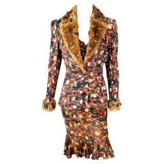 John Galliano F/W 2001 Chaqueta de piel Blazer y vestido Conjunto de 2 piezas