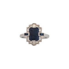 Antique Briar Rose Ring  14K White Gold w/ 1.84ctw Emerald Cut Sapphires Size 7