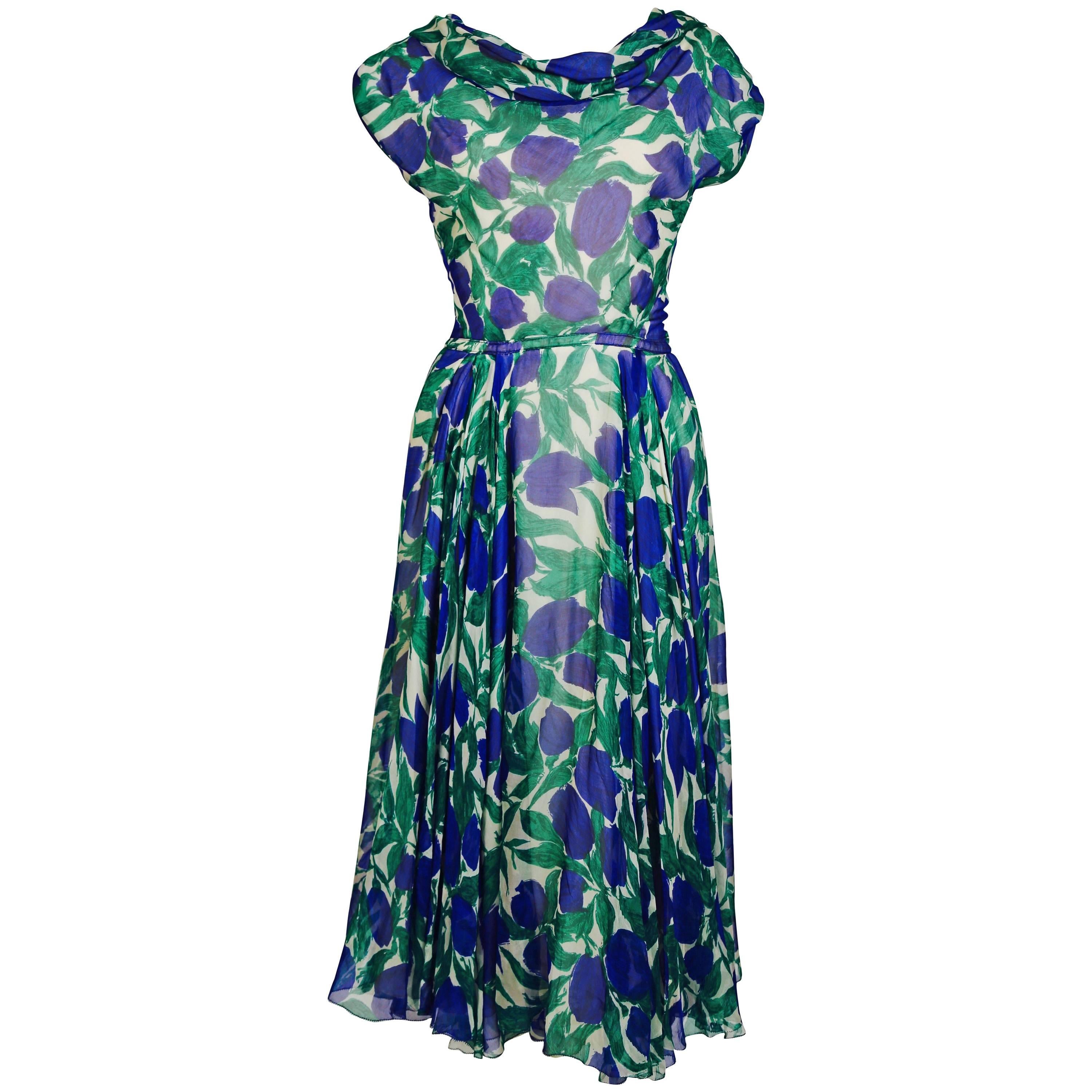 1950's BONWIT TELLER vibrant floral silk dress
