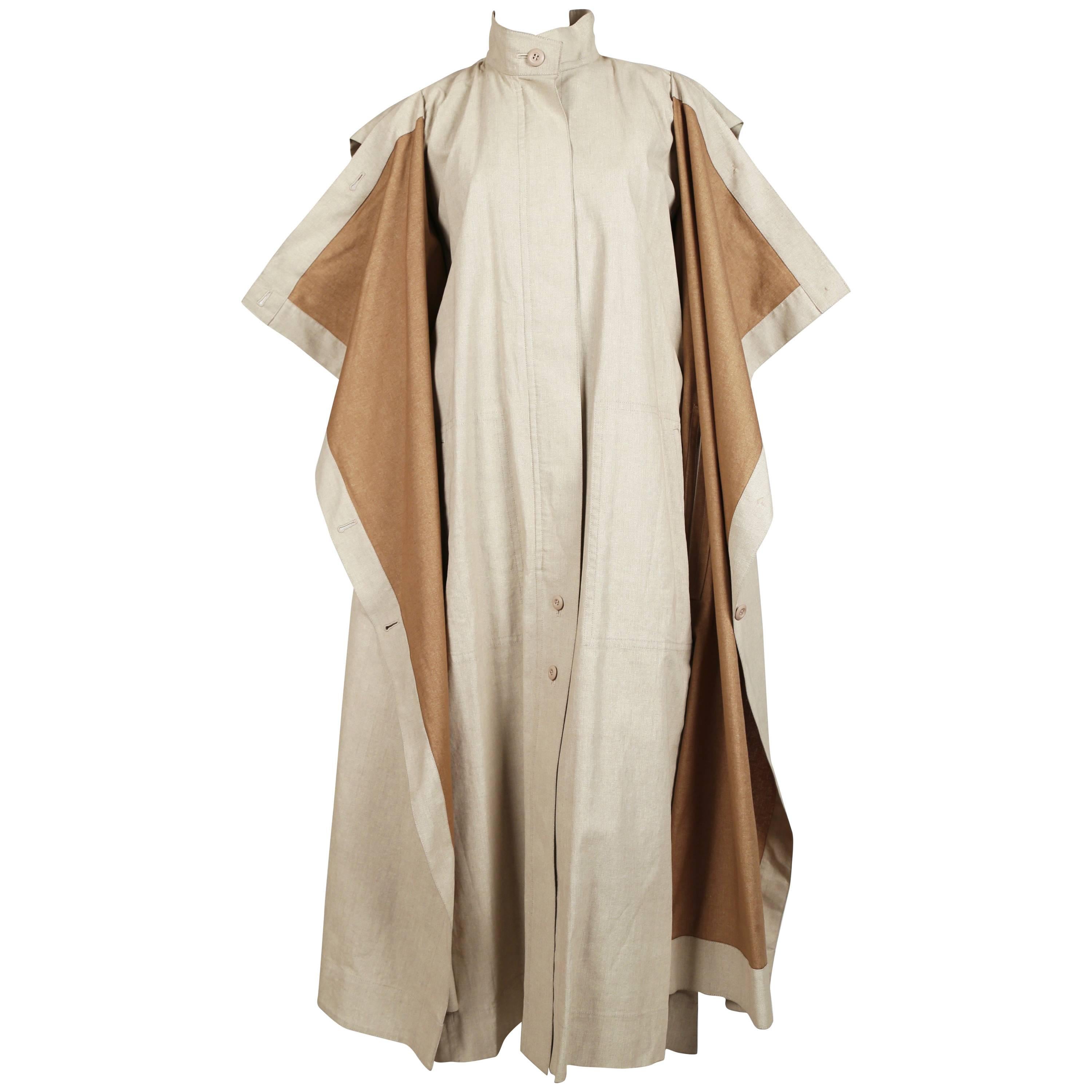 1980's ISSEY MIYAKE tan oversized full length draped coat