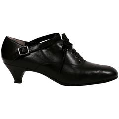 1980's COMME DES GARCONS black leather oxford heels with ankle strap