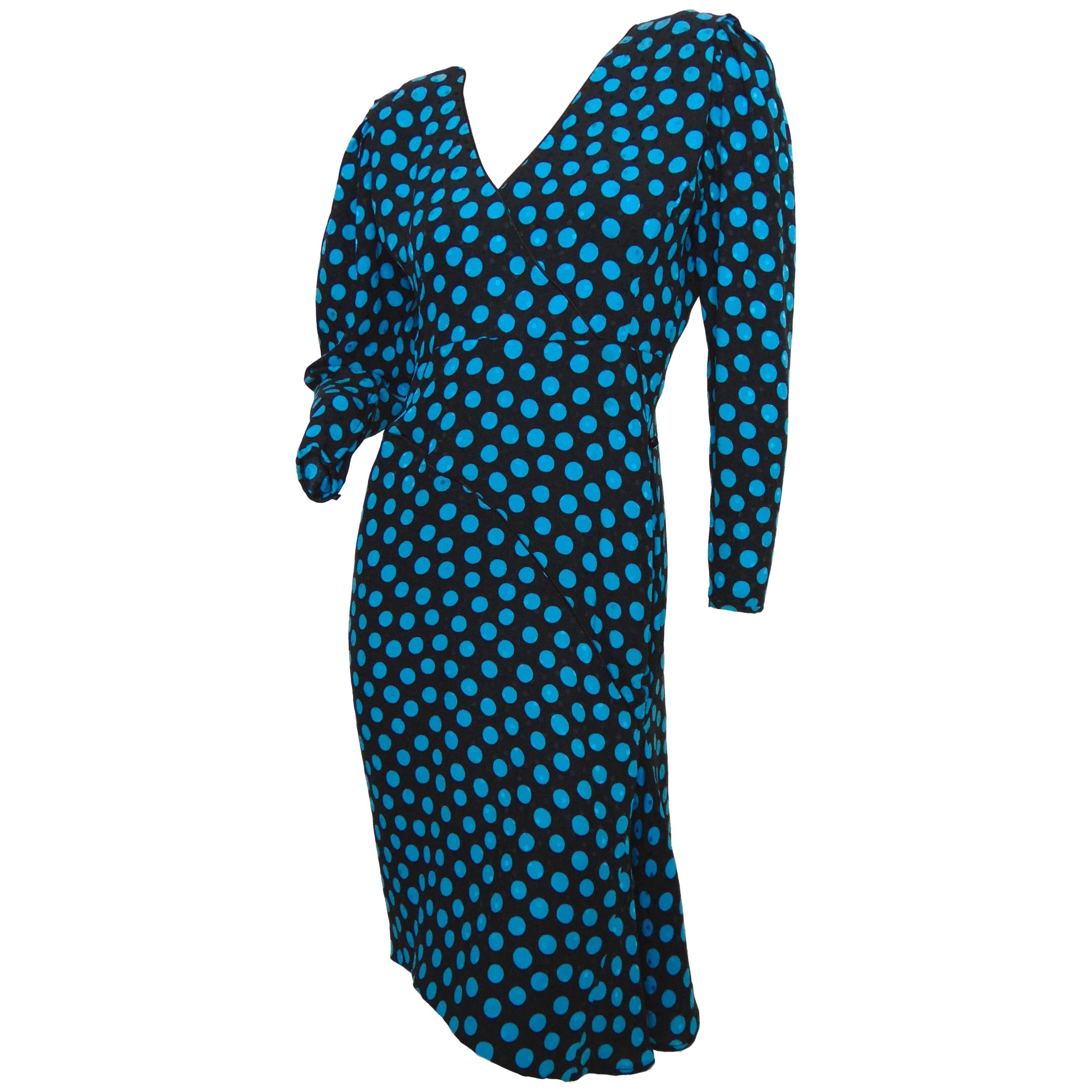 Emanuel Ungaro Parallele Silk Dress with Polka Dots 1980s Size S
