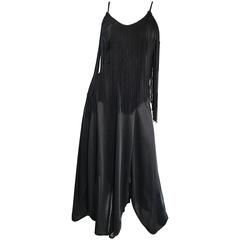 Amazing 1970s Black Disco Fringe Handkerchief Hem Flapper Style Vintage Dress 9