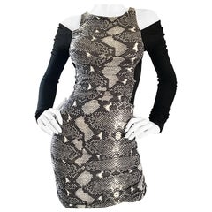 1990s PIERRE BALMAIN Black and White Snakeskin Cold Shoulder Sexy Dress