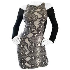Amazing 1990s PIERRE BALMAIN Black and White Snakeskin Cold Shoulder Sexy Dress 4