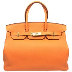 Hermes Birkin 35 Orange Taurillon Clemence Leather GHW Top Handle Bag