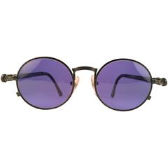 Vintage New Jean Paul Gaultier 56 4178 Round Black Matte Dark Purple Sunglasses 1990's 