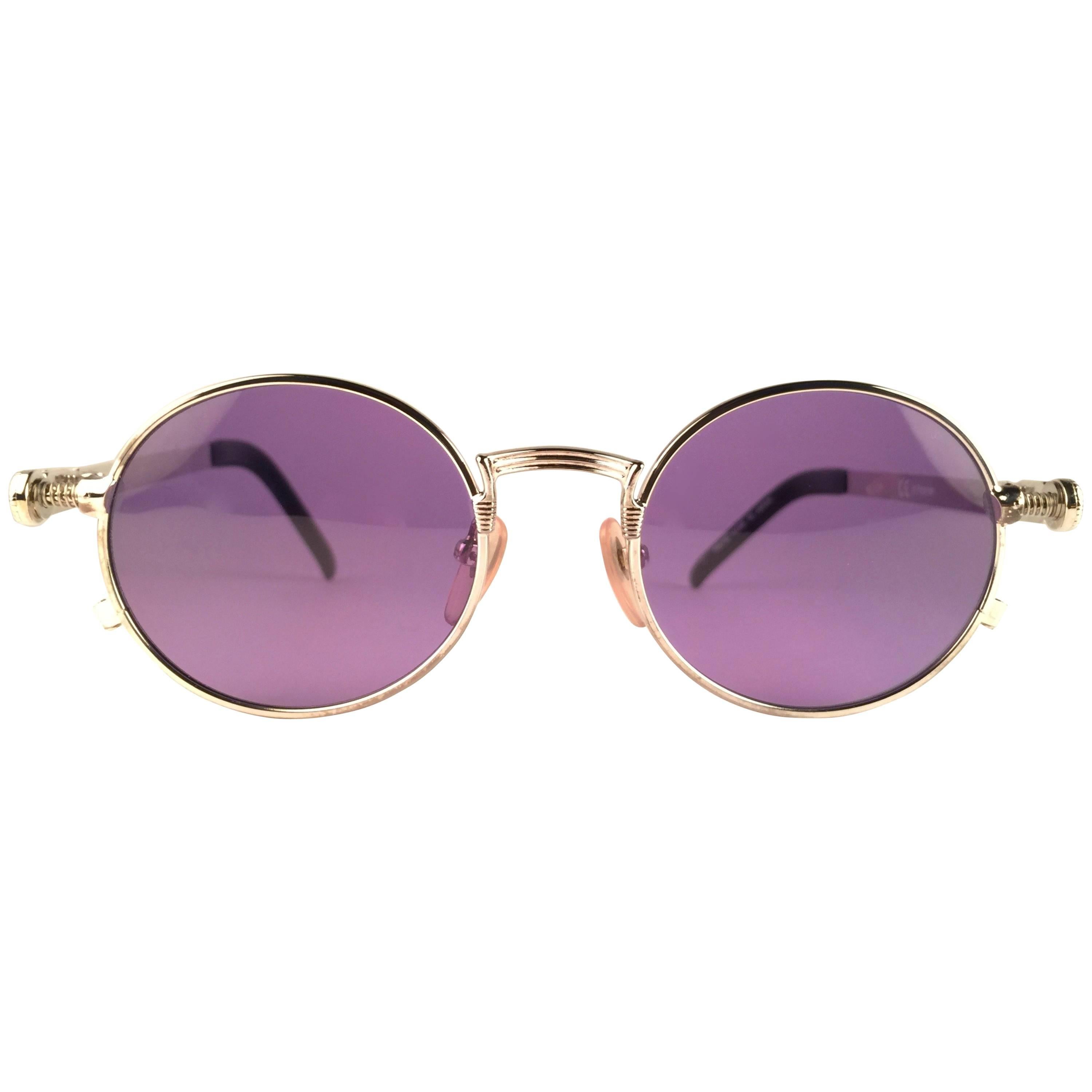 New Jean Paul Gaultier 56 4178 Round Silver Dark Purple Sunglasses 1990's Japan