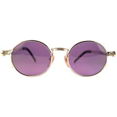 New Jean Paul Gaultier 56 4178 Round Silver Dark Purple Sunglasses 1990's Japan