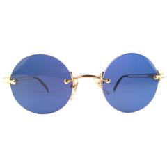 Vintage New Jean Paul Gaultier 57 7101 Small XS Round Gold Blue Sunglasses 1990's