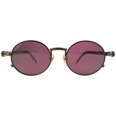 New Jean Paul Gaultier 56 4178 Round Black Matte Brown Lens Sunglasses 1990's 