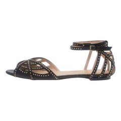 Charlotte Olympia Black Studded Leather Octavia Strappy Sandals Size 35.5