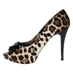 Escarpins Dolce & Gabbana beige imprimé léopard avec nœud papillon, taille 40