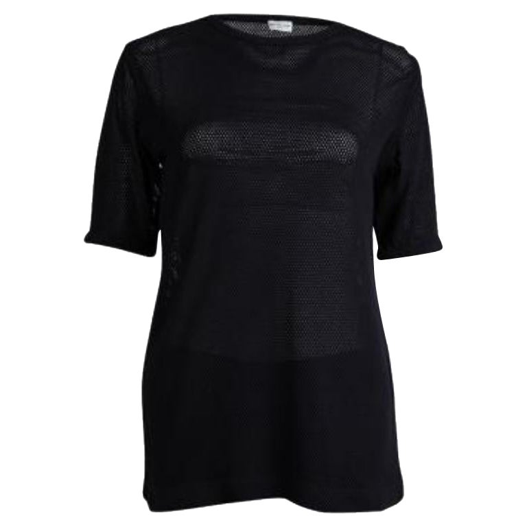 Dries Van Noten T-Shirt en maille perforée bleu marine M. M.