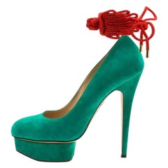 Charlotte Olympia Green Suede Dolly Platform Pumps Size 40
