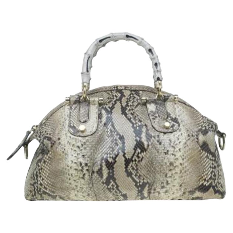 Gucci sac à poignée en python beige Pop Bamboo en vente