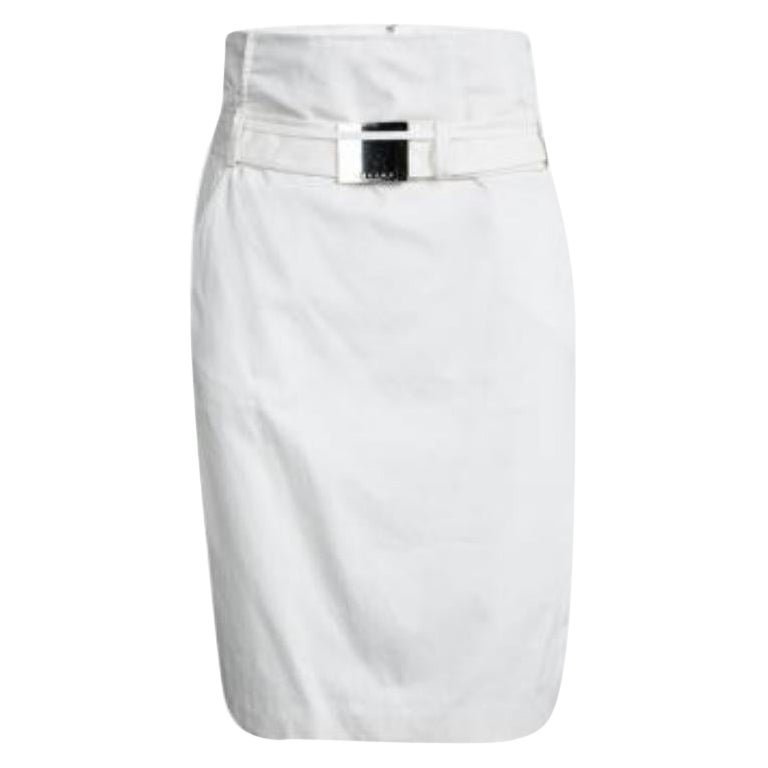Celine, jupe ceinturée à taille haute en coton blanc cassé S